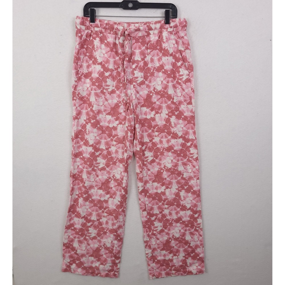 Old Navy Linen Blend Pants Womens Medium Tall Pink Tie Dye Wide Leg Drawstring